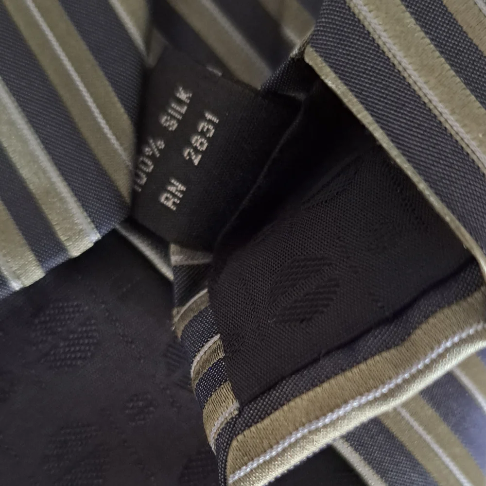 Perry Ellis Portfolio Tri-Colored Olive Green Blue White 100% Silk Tie